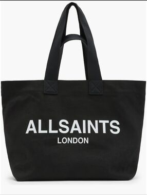 All Saints Izzy Black Knit Logo Tote Bag